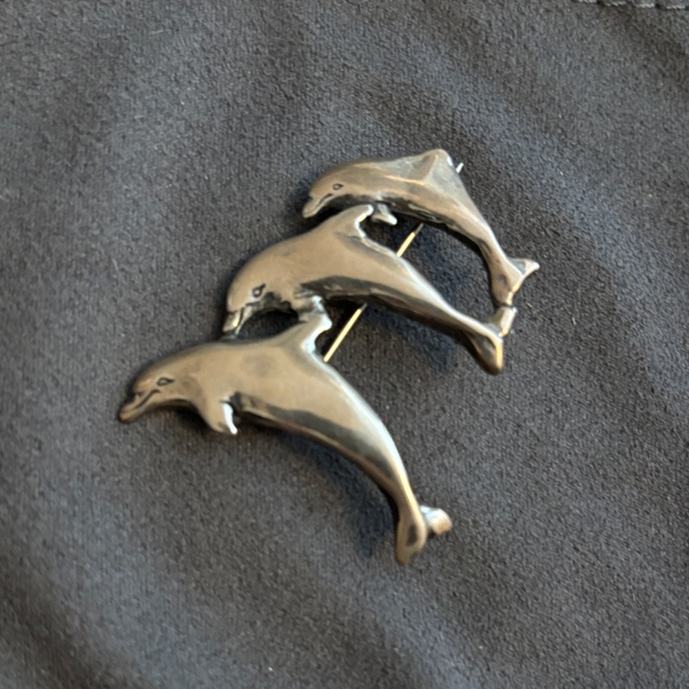 Sterling Silver Dolphin Trio Brooch Pin
